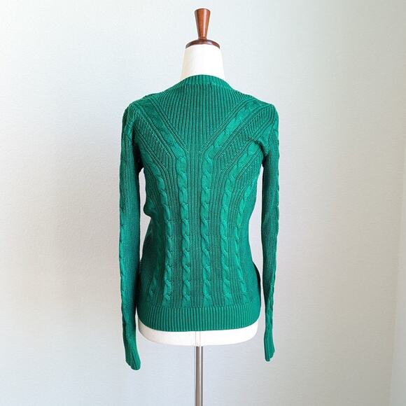 Lauren Ralph Lauren Green Cable Knit Cotton Long Sleeve Sweater, size S - Picture 2 of 7